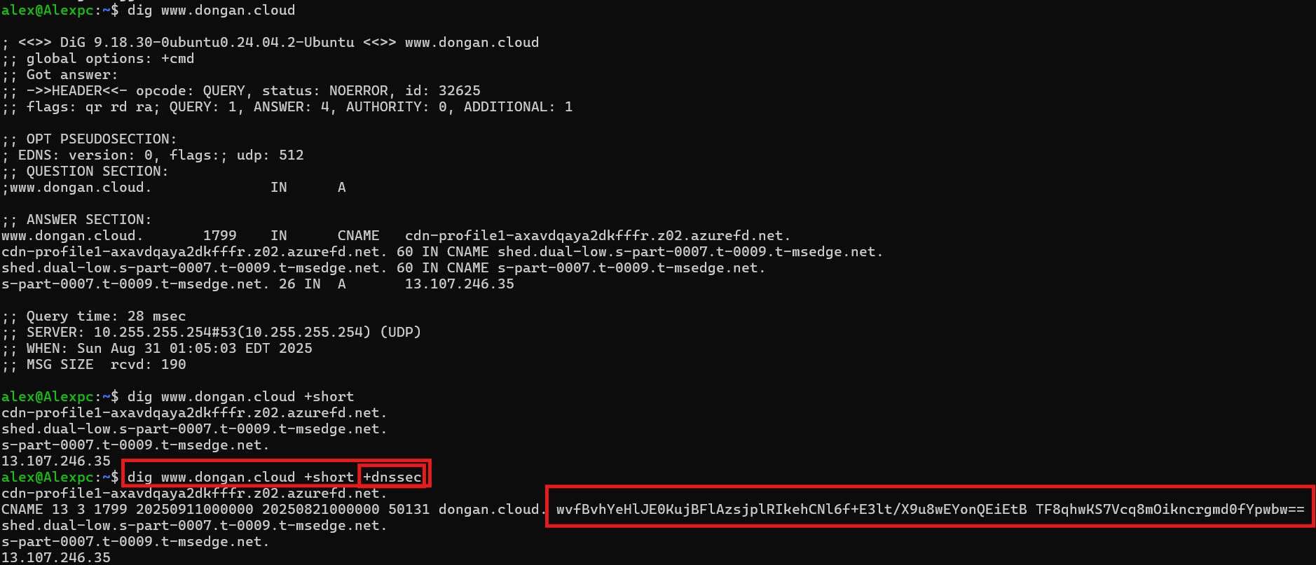 Result of dig command for DNSSEC verification
