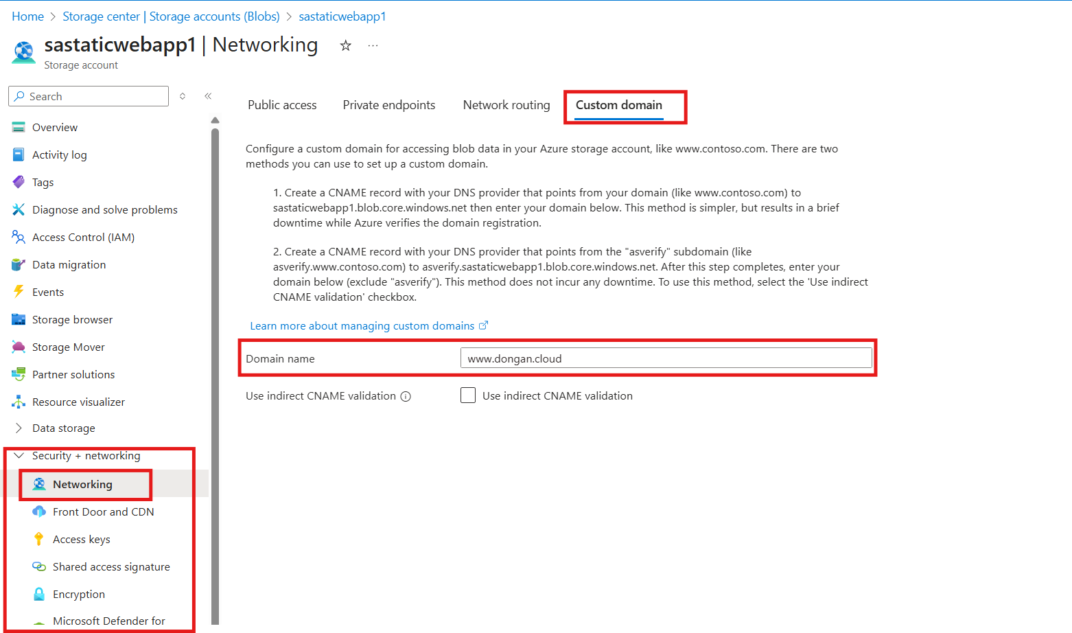 Registering a custom domain in Azure networking