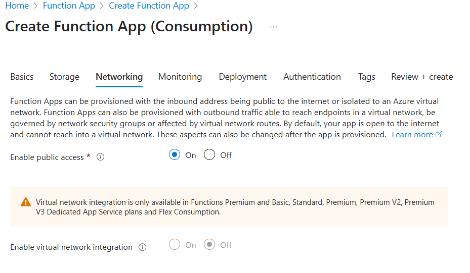 Networking Tab Configuration