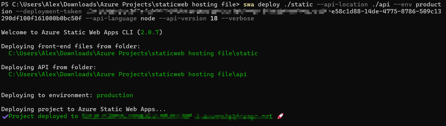 SWA CLI deploy output