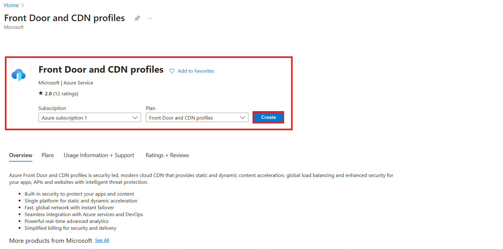 Creating a Front Door and CDN profile