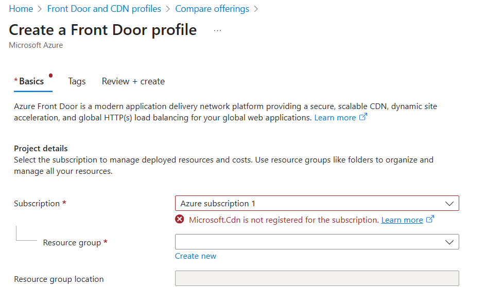 Microsoft.Cdn not registered error